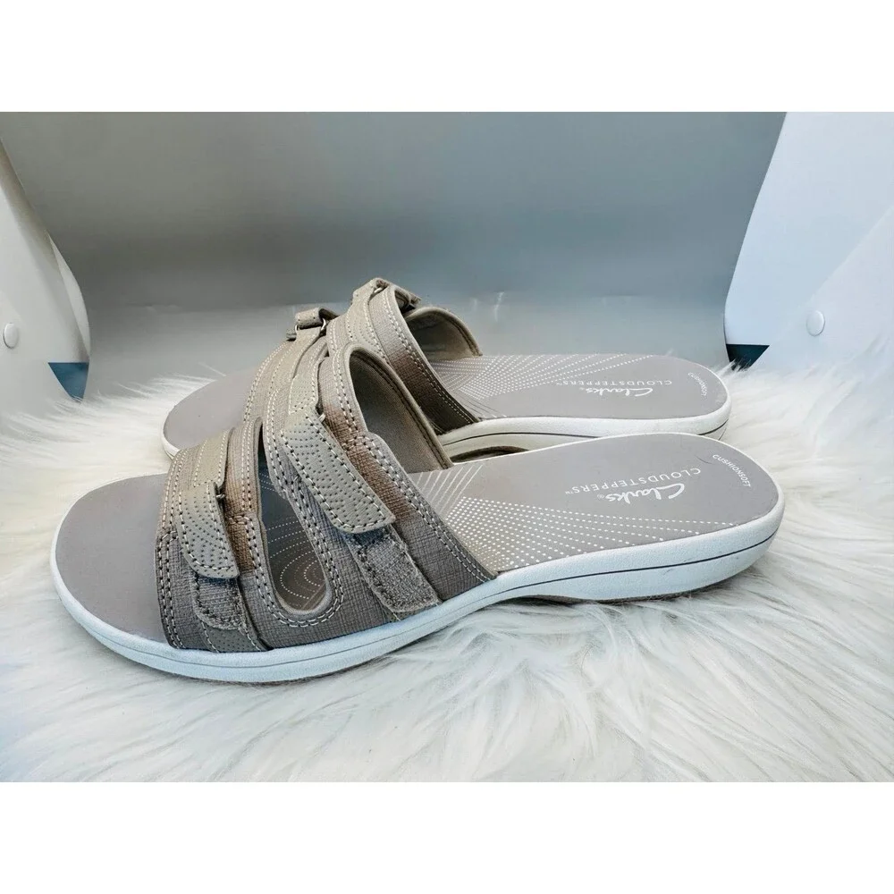Clarks Cloudsteppers Breeze Rosa Adjustable Slide Sandals Sand/Tan Sz 9 cruise
